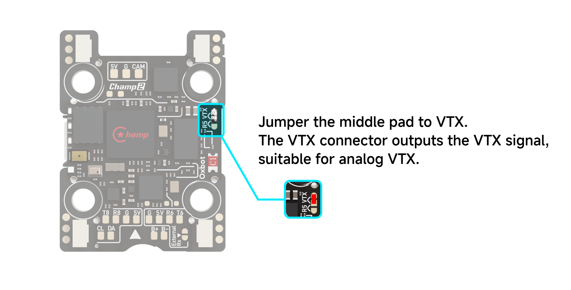 Analog VTX - move the jumper from R5 to VTX