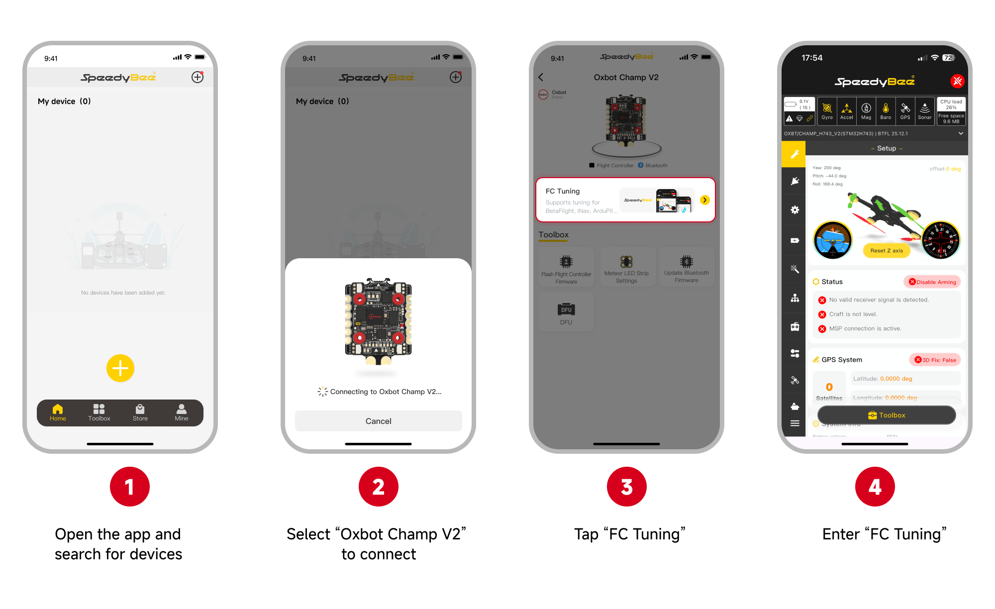 SpeedyBee App connection steps