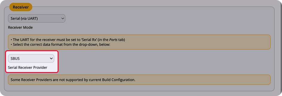 Betaflight receiver protocol settings