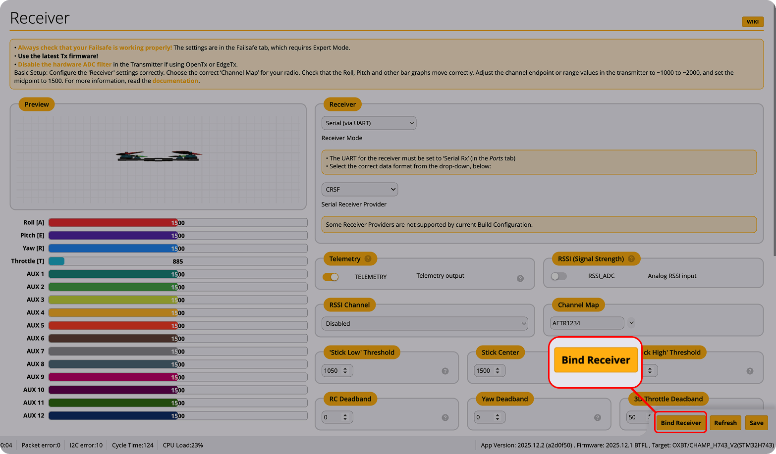 Built-in ELRS receiver binding workflow